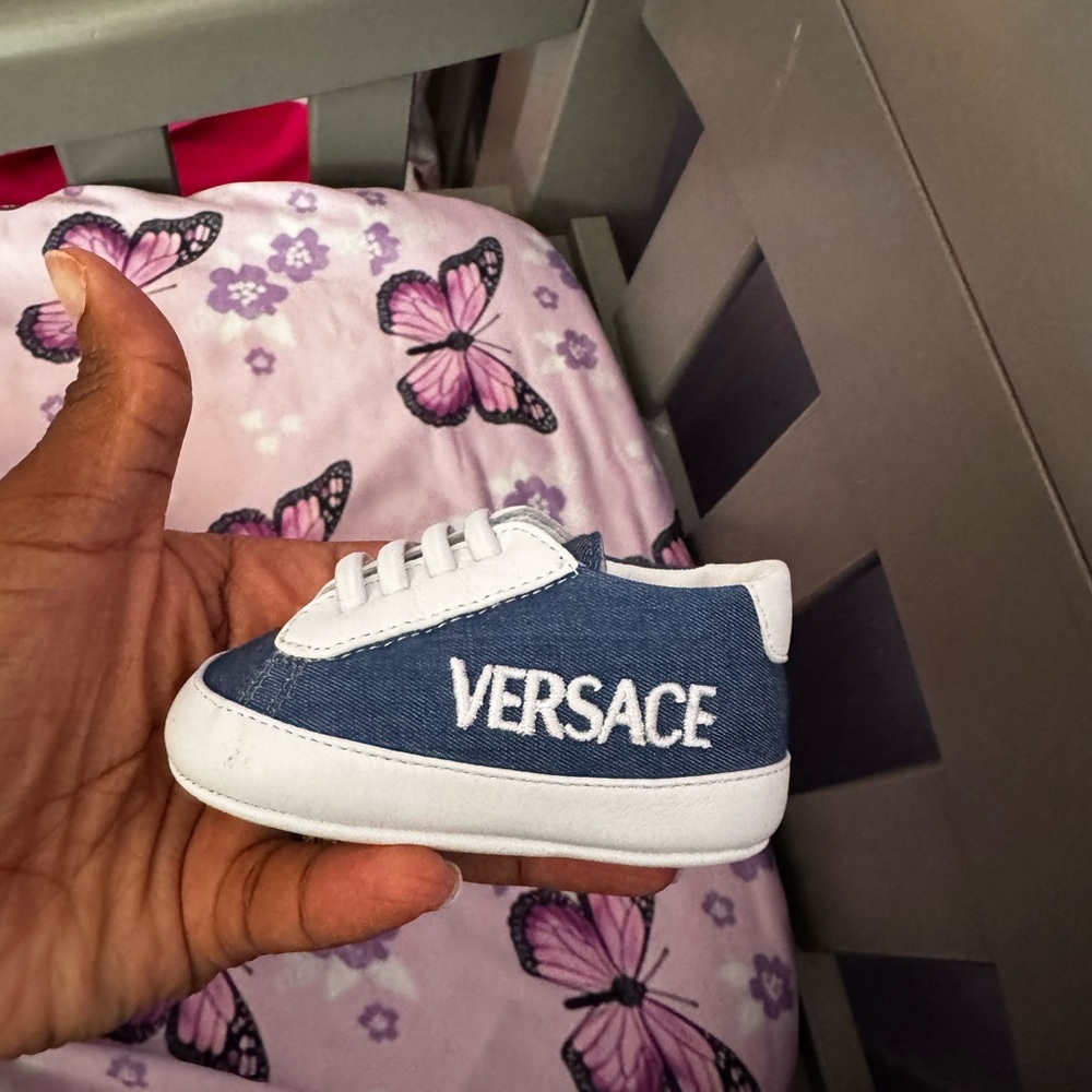 Versace Kids Denim Blue and White Sneakers like new
